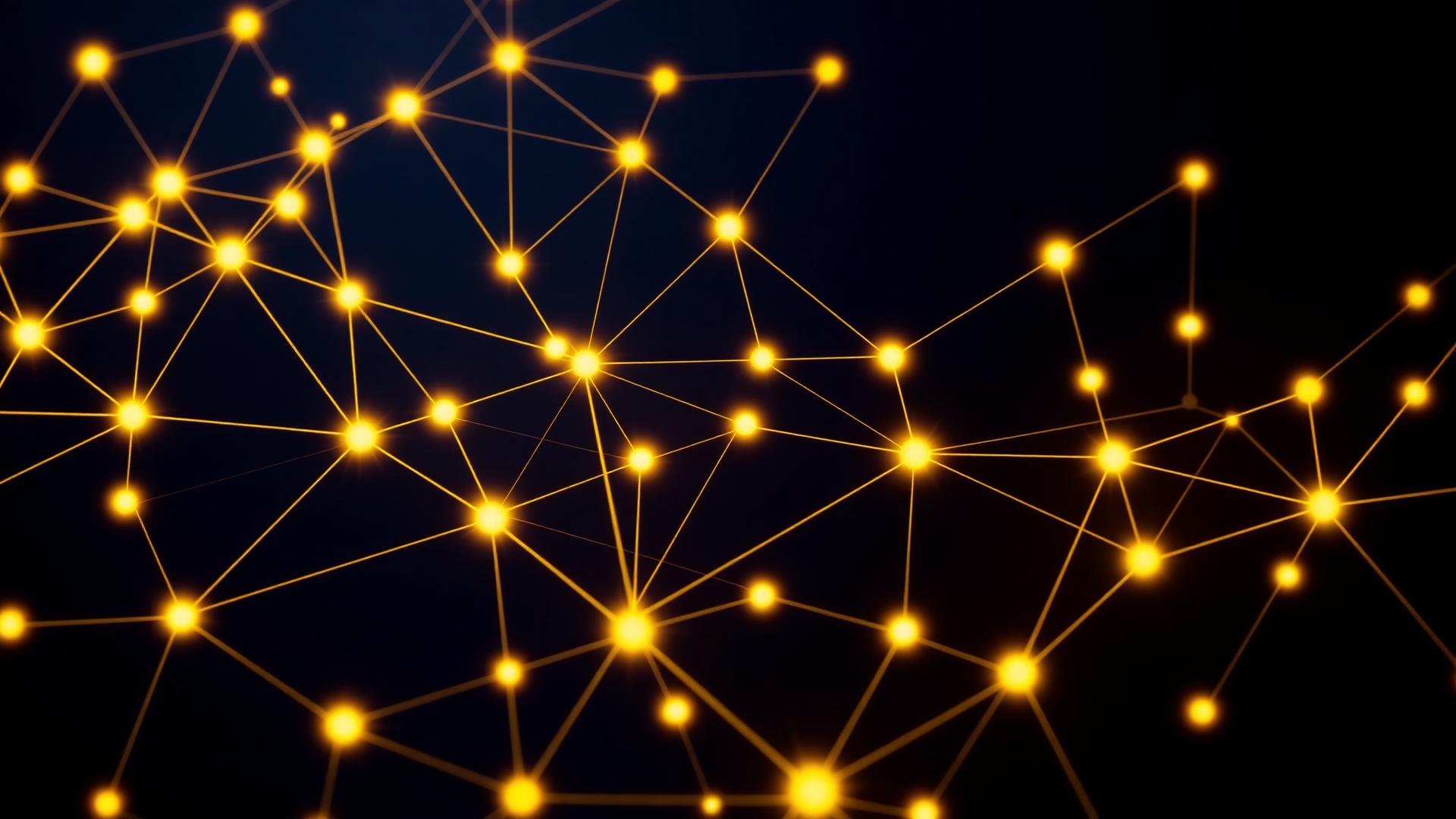Constellation of gold connector nodes linked across a deep navy field, representing the integration catalog